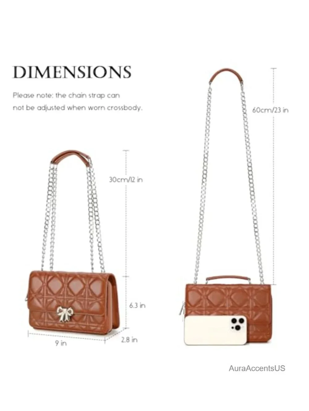 Quilted PU Leather Crossbody Bag with Chain Strap Medium Shoulder Purse